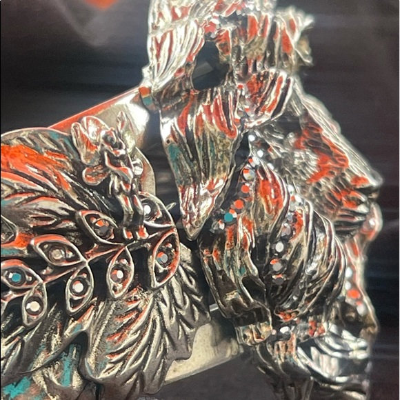 Kirks Folly Lion Cuff Bracelet Silvertone with Crystals - Picture 5 of 9